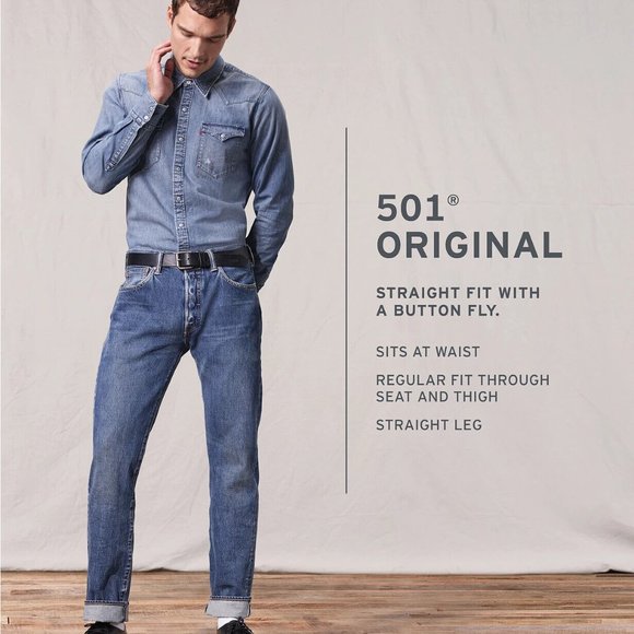 Levi's 501 Straight Button Fly Jeans Medium Wash - Picture 3 of 11
